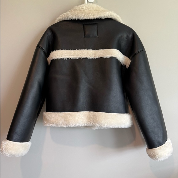 Abercrombie & Fitch Black and Cream Leather Jacket - Picture 7 of 11